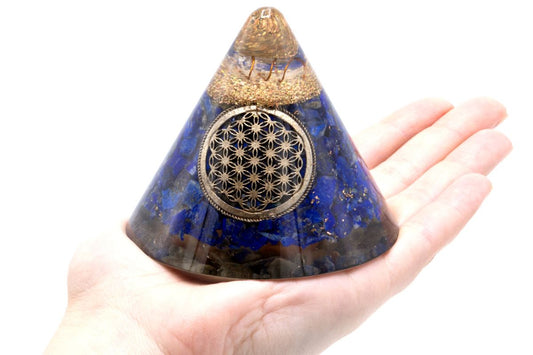 Orgonite Cone - Lapis Flower of Life - Suspended Quartz - 90 mm Orgonite Ojbects and Pyramids - Bath Indulgence