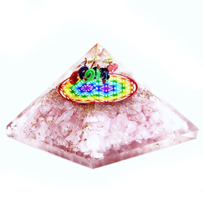 Orgonite Pyramid - Rose Quartz Rainbow Flower of Life - 70 mm Orgonite Ojbects and Pyramids - Bath Indulgence