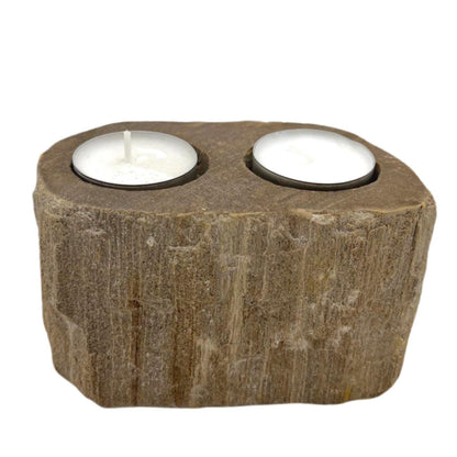 Petrified Wood Candle Holder - Double Petrified Wood Candle Holder - Bath Indulgence