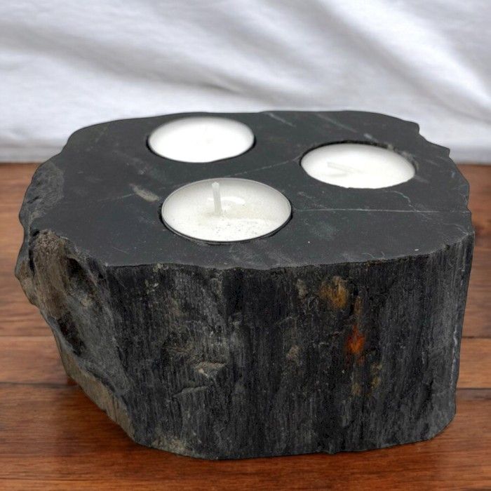Petrified Wood Candle Holder - Triple Petrified Wood Candle Holder - Bath Indulgence