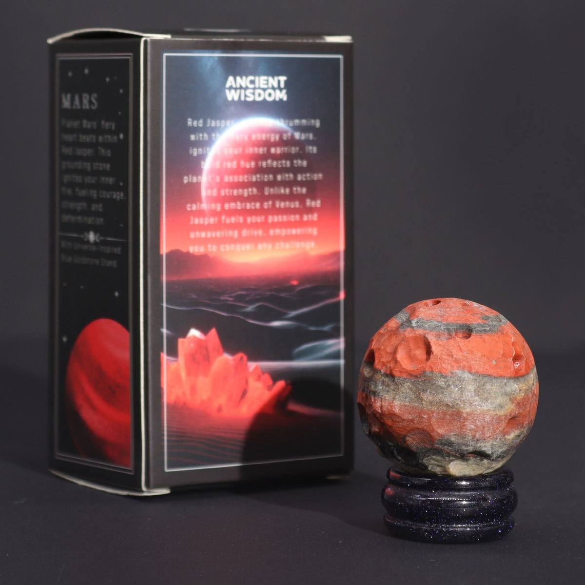 Red Jasper Planet on a Sola Goldstone Stand (MARS) Gemstone Planets on a Goldstone Stand - Bath Indulgence