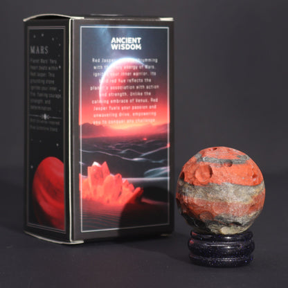 Red Jasper Planet on a Sola Goldstone Stand (MARS) Gemstone Planets on a Goldstone Stand - Bath Indulgence