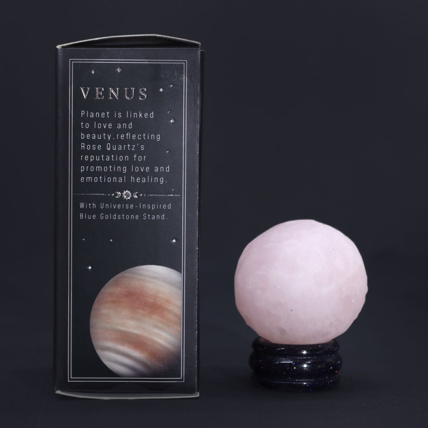 Rose Quartz Planet on a Sola Goldstone Stand (VENUS) Gemstone Planets on a Goldstone Stand - Bath Indulgence