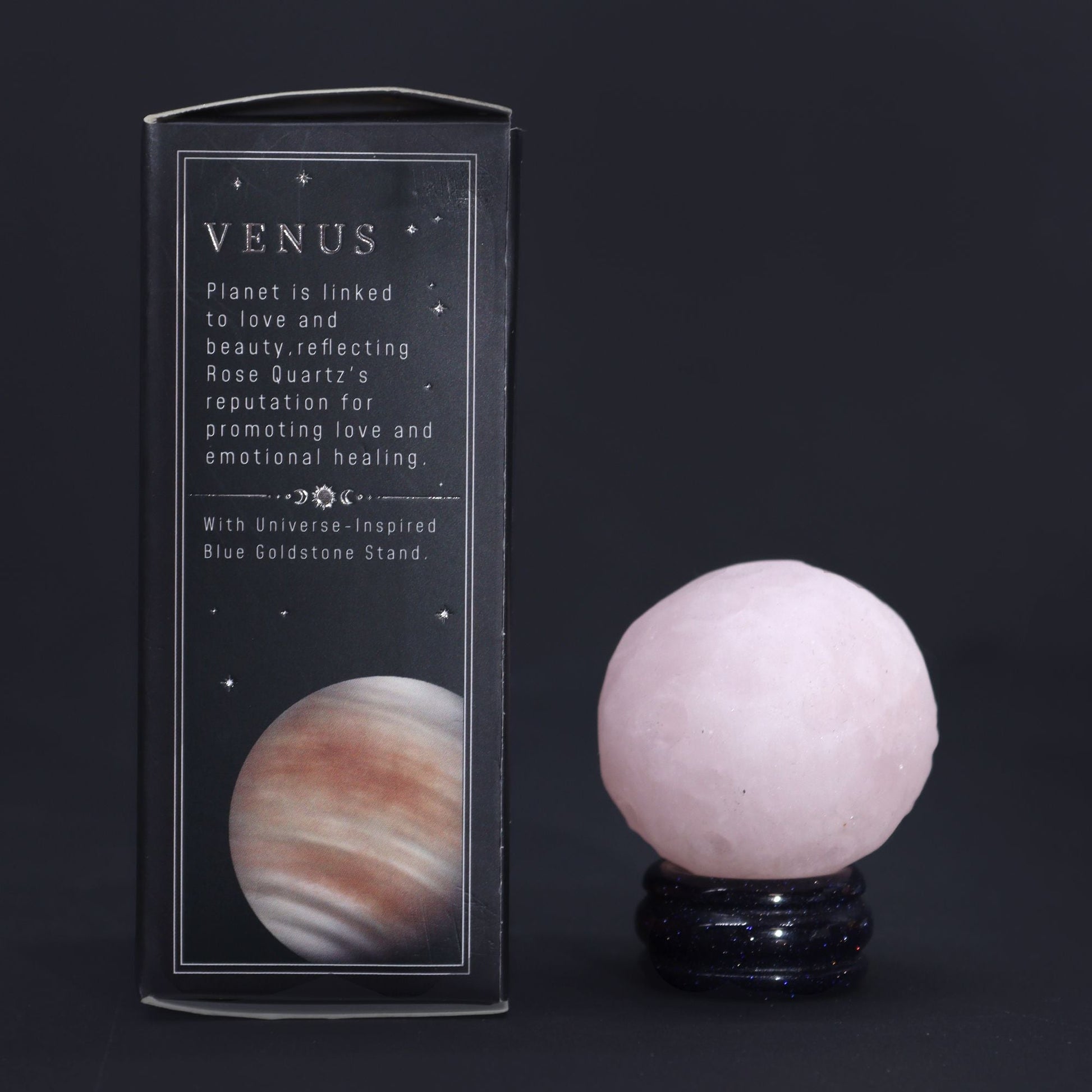 Rose Quartz Planet on a Sola Goldstone Stand (VENUS) Gemstone Planets on a Goldstone Stand - Bath Indulgence