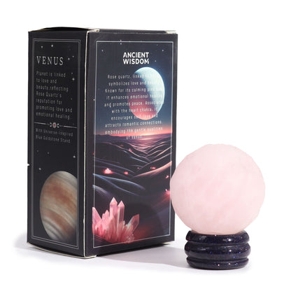 Rose Quartz Planet on a Sola Goldstone Stand (VENUS) Gemstone Planets on a Goldstone Stand - Bath Indulgence