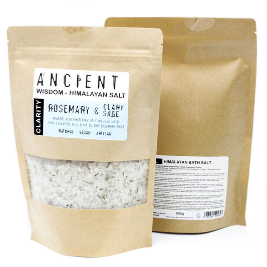 Rosemary & Clary Sage Essential Oils + Olive Oil 500g Handmade Bath Salts - Bath Indulgence