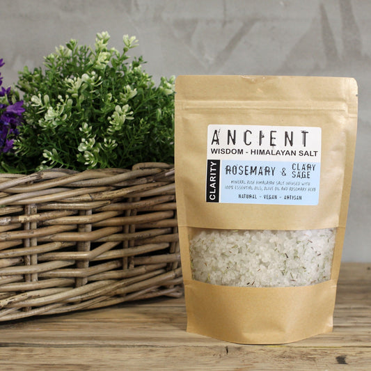 Rosemary & Clary Sage Essential Oils + Olive Oil 500g Handmade Bath Salts - Bath Indulgence