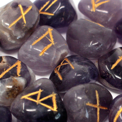 Runes Stone Set in Pouch - Amethyst Indian Rune Sets - Bath Indulgence