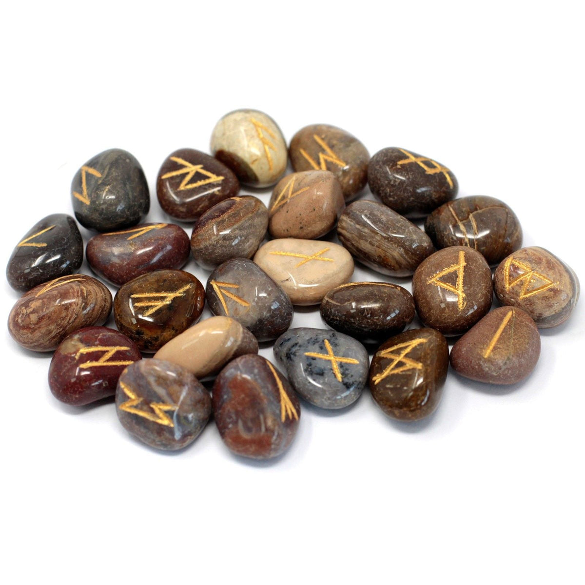 Runes Stone Set in Pouch - Fancy Jasper Indian Rune Sets - Bath Indulgence