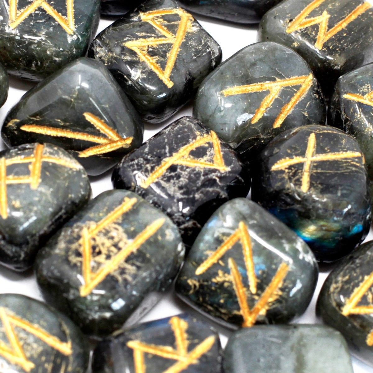 Runes Stone Set in Pouch - Labradorite Indian Rune Sets - Bath Indulgence