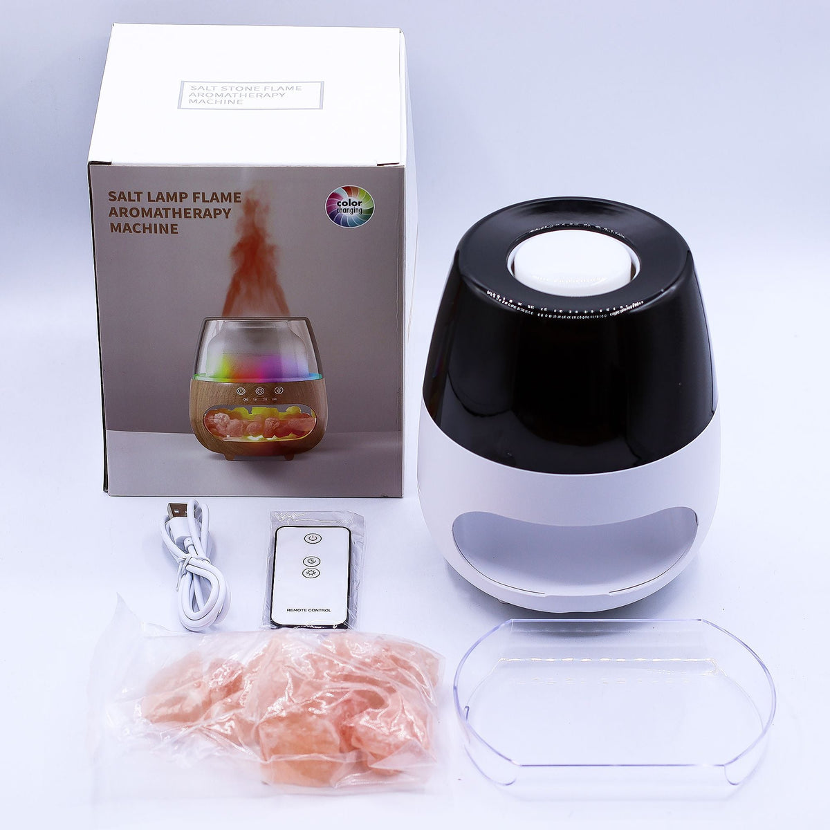 Salt Stone Flame Effect Aroma Diffuser - White USB - Colour Change and Timer Aroma Diffusers - Bath Indulgence