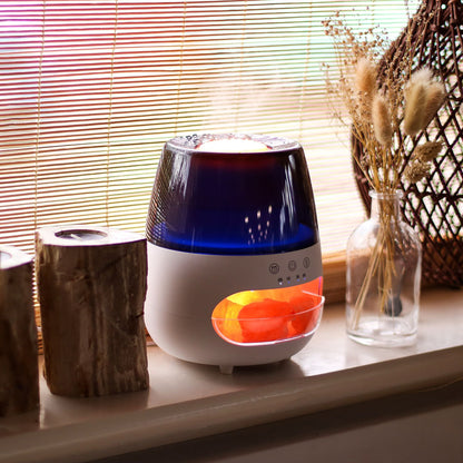 Salt Stone Flame Effect Aroma Diffuser - White USB - Colour Change and Timer Aroma Diffusers - Bath Indulgence