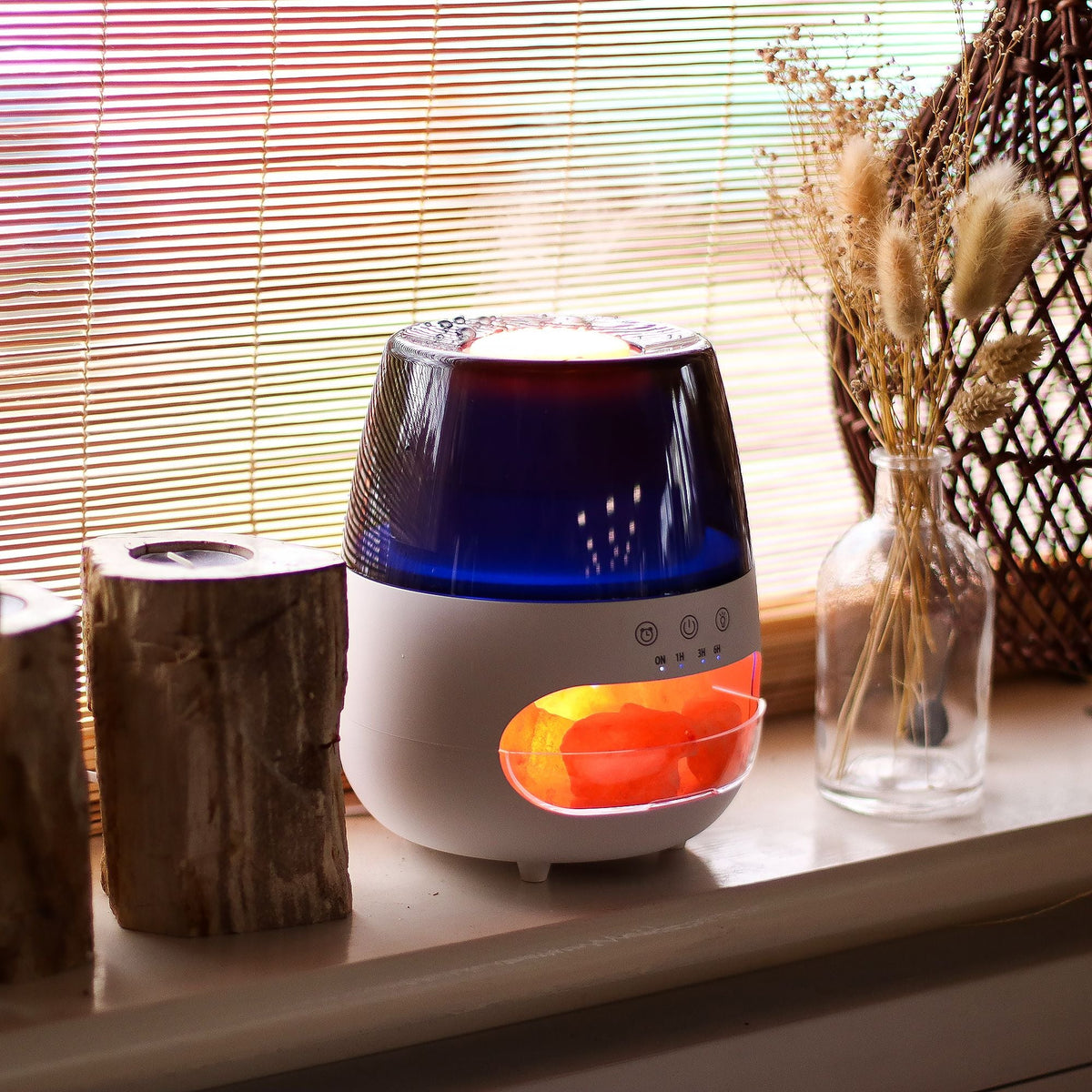 Salt Stone Flame Effect Aroma Diffuser - White USB - Colour Change and Timer Aroma Diffusers - Bath Indulgence