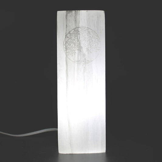 Selenite Block Lamp 25cm - Tree of Life Selenite Block Lamp - Bath Indulgence
