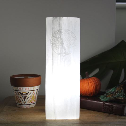 Selenite Block Lamp 25cm - Tree of Life Selenite Block Lamp - Bath Indulgence