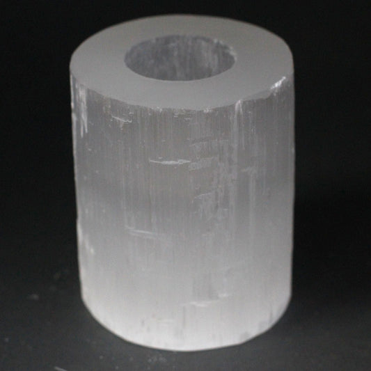 Selenite Cylinder Candle Holder - 10 cm Selenite Candle Holders - Bath Indulgence