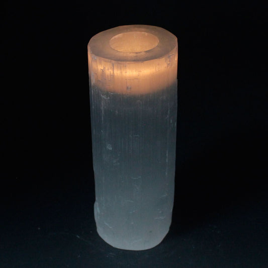 Selenite Cylinder Candle Holder - 20 cm Selenite Candle Holders - Bath Indulgence