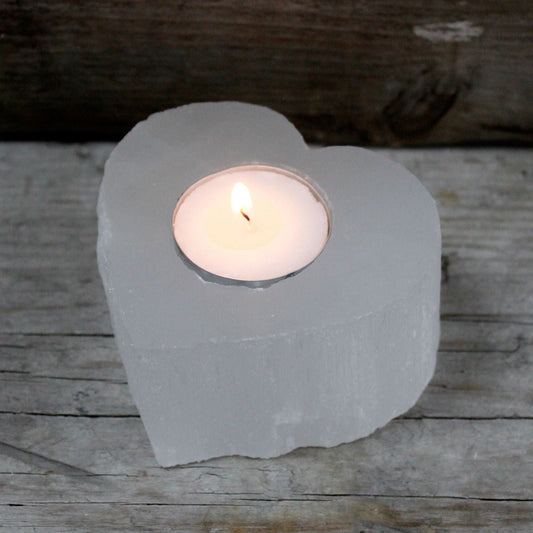 Selenite Heart Candle Holder Selenite Candle Holders - Bath Indulgence