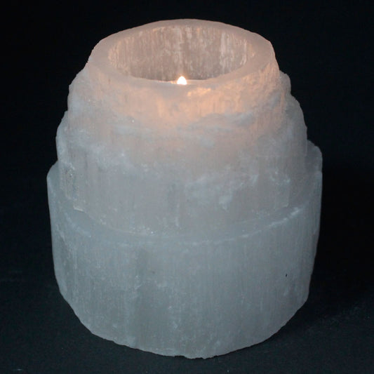 Selenite Mountain Top Candle Holder - 8 cm Selenite Candle Holders - Bath Indulgence