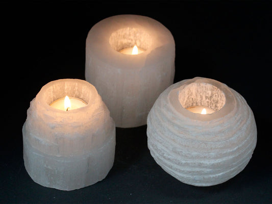 Selenite Snowball Candle Holder - 8 cm Selenite Candle Holders - Bath Indulgence