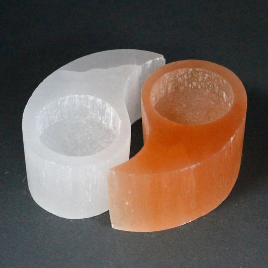 Selenite Ying Yang Candle Holder Selenite Candle Holders - Bath Indulgence
