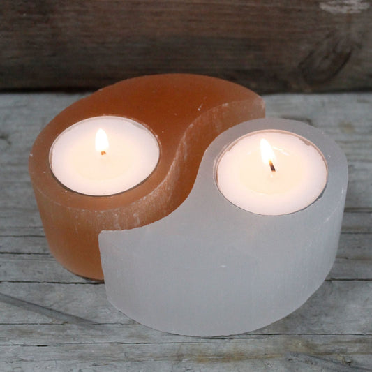 Selenite Ying Yang Candle Holder Selenite Candle Holders - Bath Indulgence