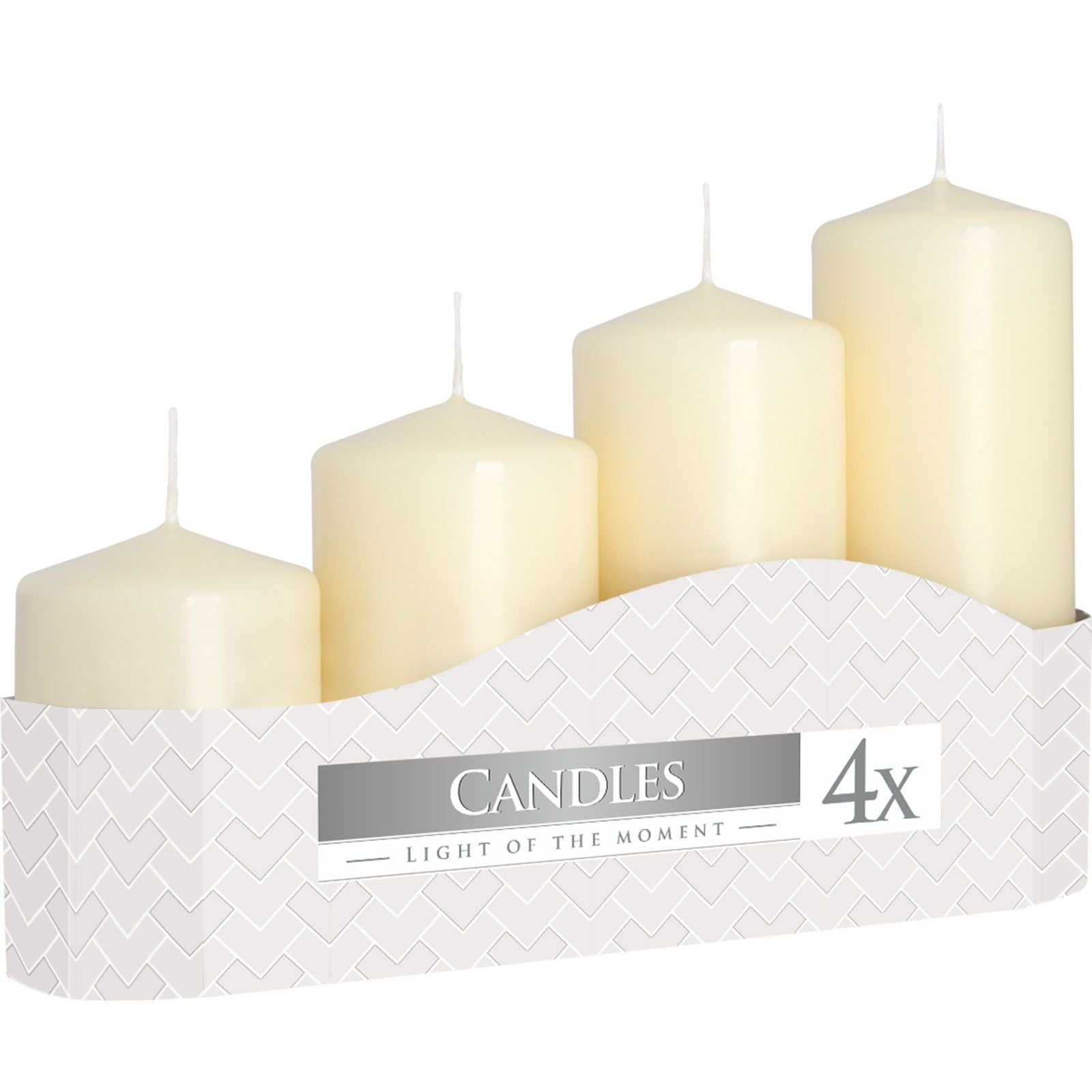 Set of 4 Pillar Candles 50mm (11/16/22/33H) - Ivory Pillar Candle - Bath Indulgence