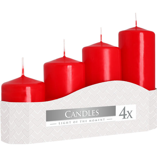 Set of 4 Pillar Candles 50mm (11/16/22/33H) - Red Pillar Candle - Bath Indulgence