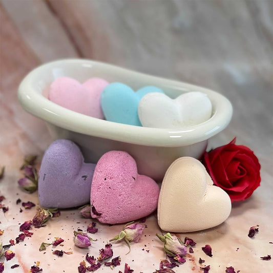 Set of 6 mixed Love Heart Bath Bombs 70g Love Heart Bath Bomb 70g - Bath Indulgence
