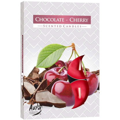 Set of 6 Scented Tealights - Chocolate & Sour Cherry Scented Tealights - Bath Indulgence