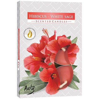 Set of 6 Scented Tealights - Hibiscus & White Sage Scented Tealights - Bath Indulgence