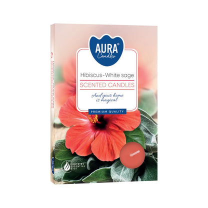 Set of 6 Scented Tealights - Hibiscus & White Sage Scented Tealights - Bath Indulgence