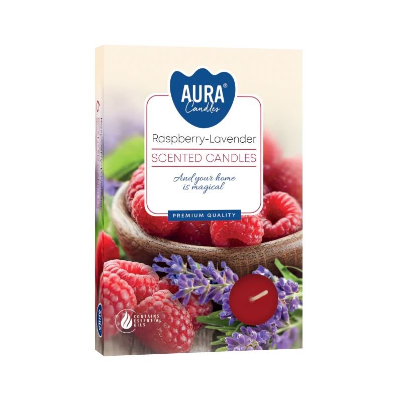 Set of 6 Scented Tealights - Raspberry & White Lavender Scented Tealights - Bath Indulgence