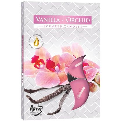 Set of 6 Scented Tealights - Vanilla & Orchid Scented Tealights - Bath Indulgence