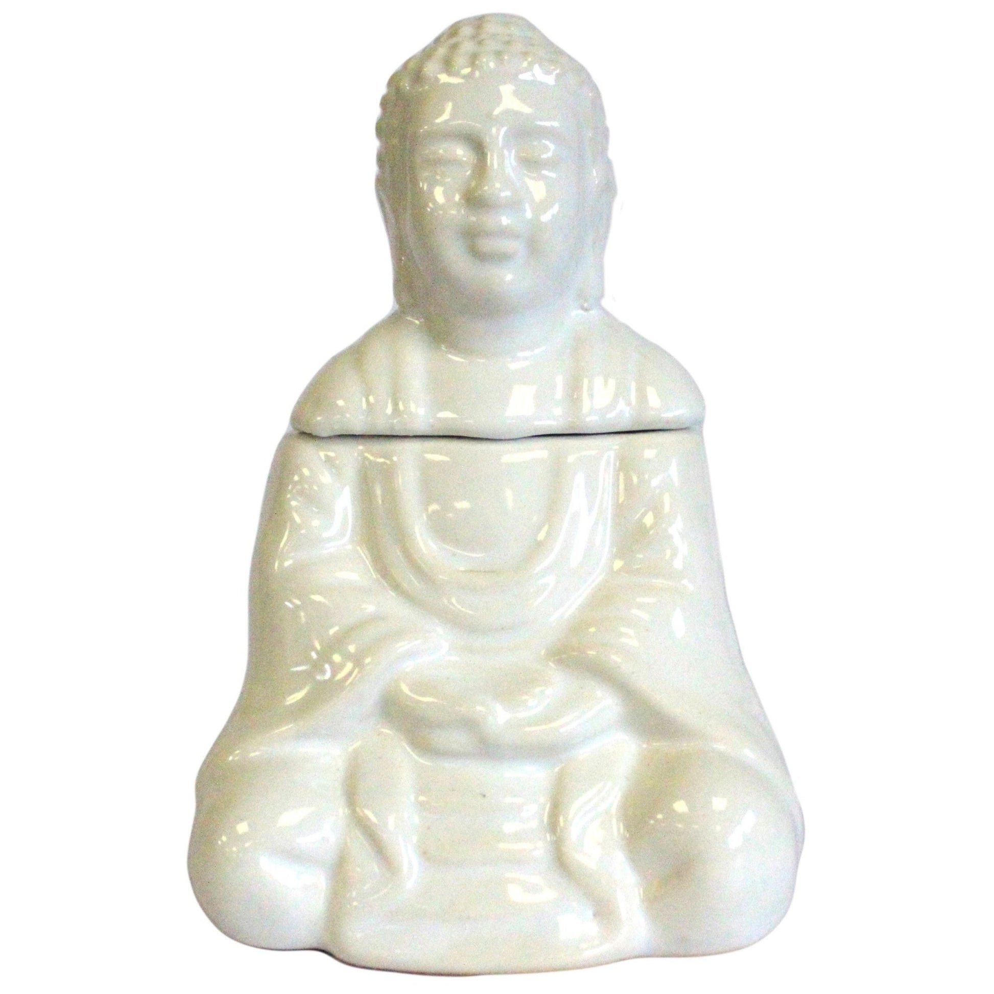 Sitting Buddha Oil Burner - White Classic Buddha Oil Burners - Bath Indulgence