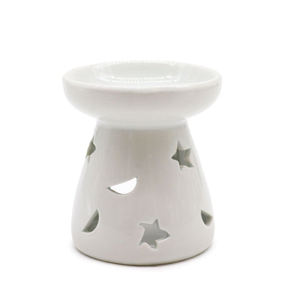 Sm Classic White Oil Burner - Moon & Star Classic White Oil Burners - Bath Indulgence