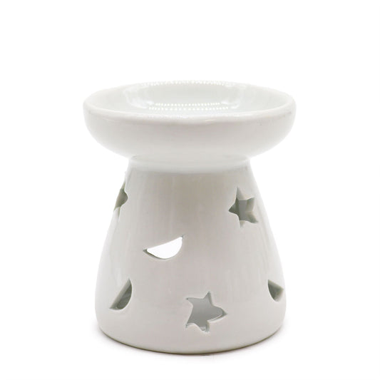 Sm Classic White Oil Burner - Moon & Star Classic White Oil Burners - Bath Indulgence