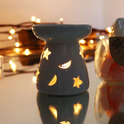 Sm Classic White Oil Burner - Moon & Star Classic White Oil Burners - Bath Indulgence