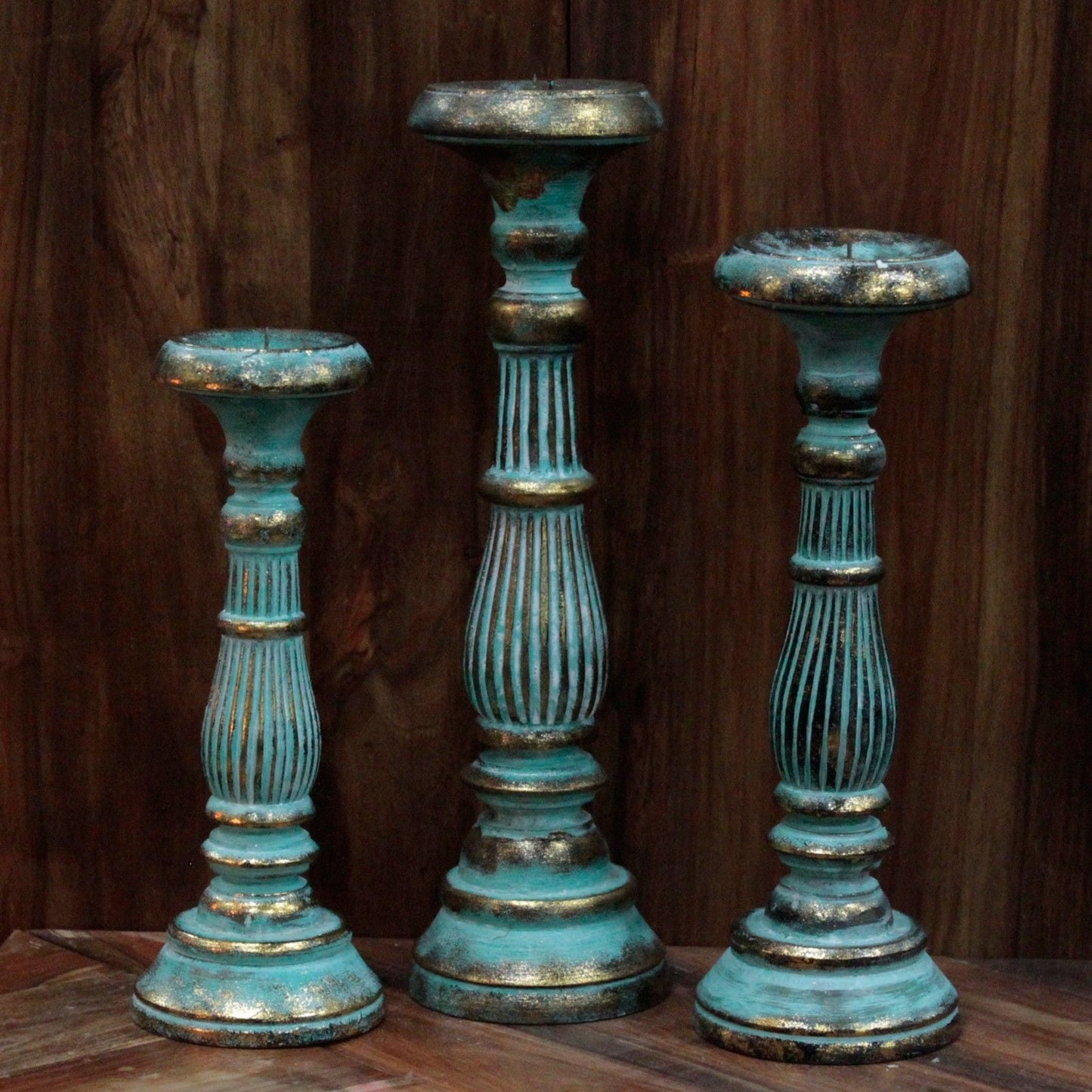 Small Candle Stand - Turquois Gold Vintage Candle Stands - Bath Indulgence