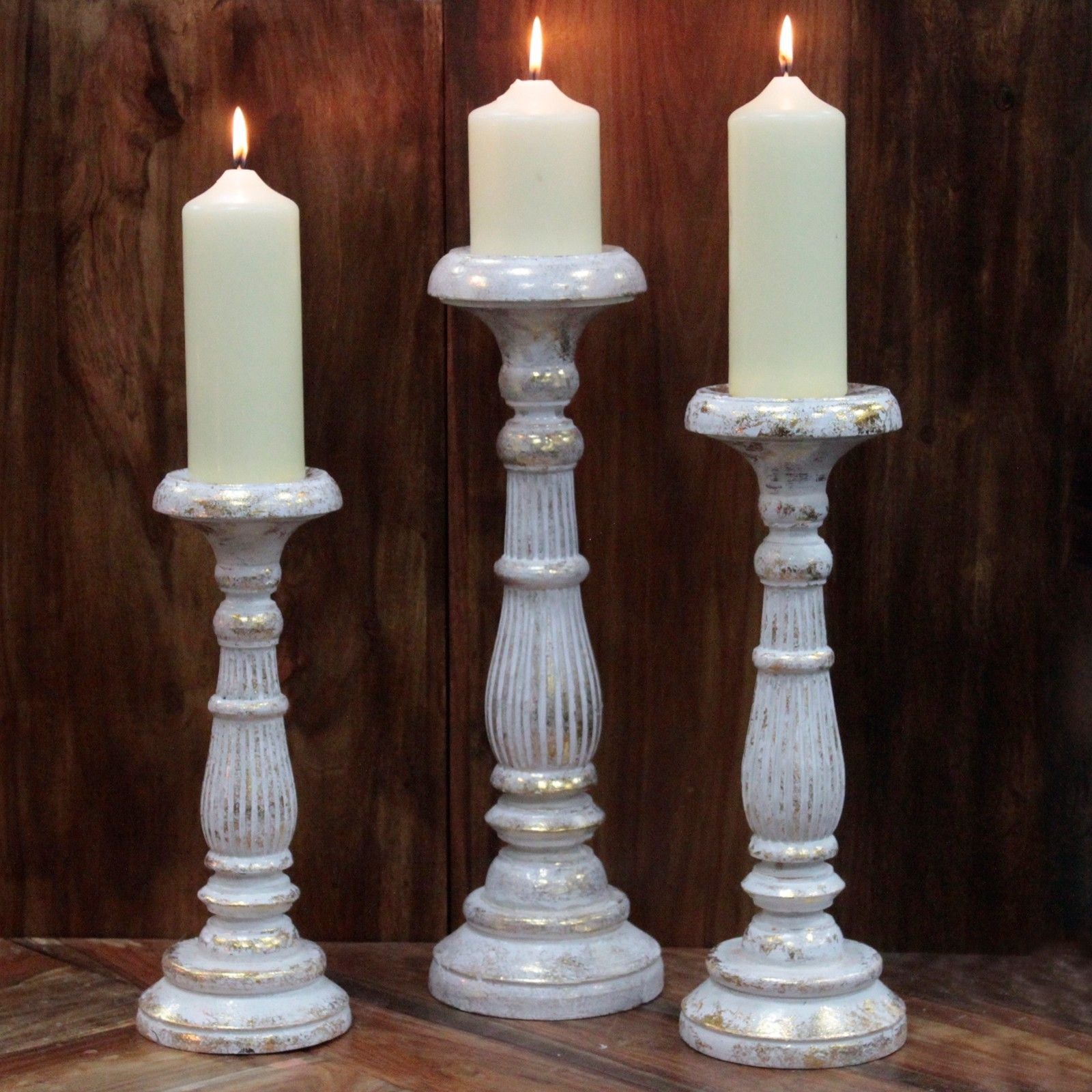 Small Candle Stand - White Gold Vintage Candle Stands - Bath Indulgence