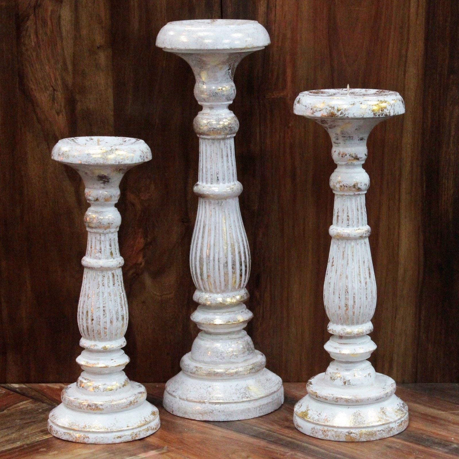 Small Candle Stand - White Gold Vintage Candle Stands - Bath Indulgence