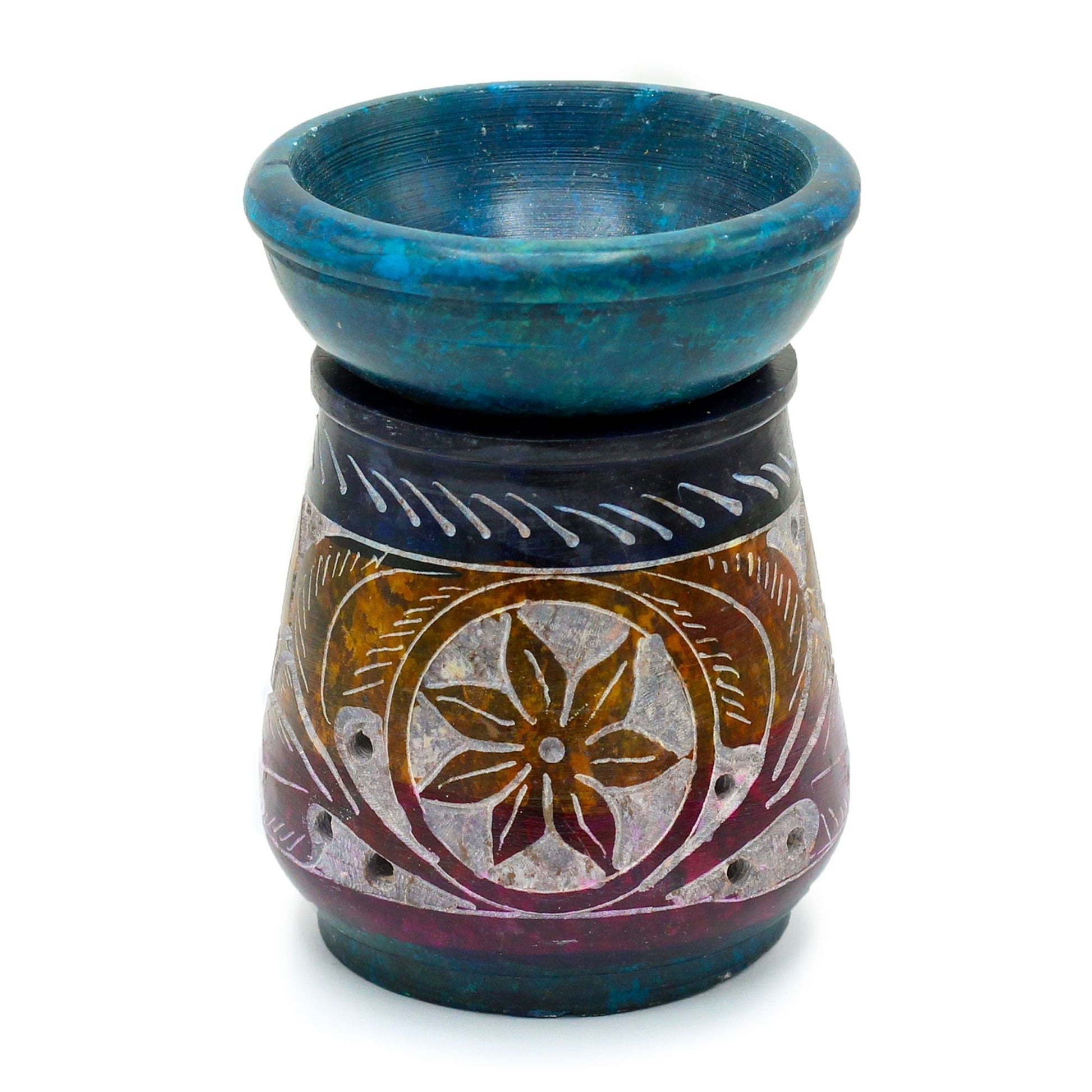 Small Coloured Soapstone Oil Burner 8cm - Flower Soapstone Oil Burners - Bath Indulgence