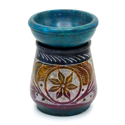Small Coloured Soapstone Oil Burner 8cm - Flower Soapstone Oil Burners - Bath Indulgence
