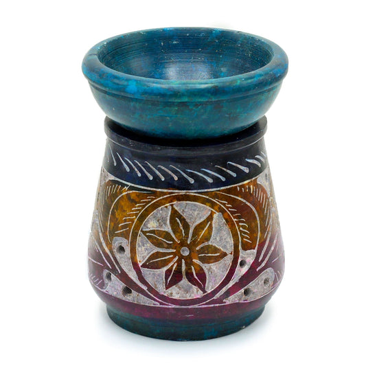 Small Coloured Soapstone Oil Burner 8cm - Flower Soapstone Oil Burners - Bath Indulgence