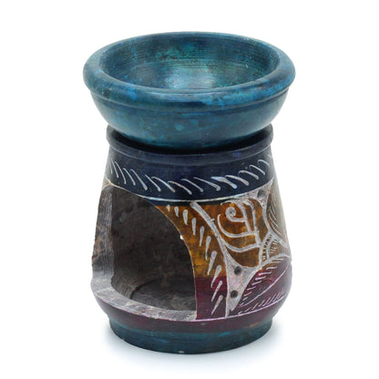 Small Coloured Soapstone Oil Burner 8cm - Flower Soapstone Oil Burners - Bath Indulgence