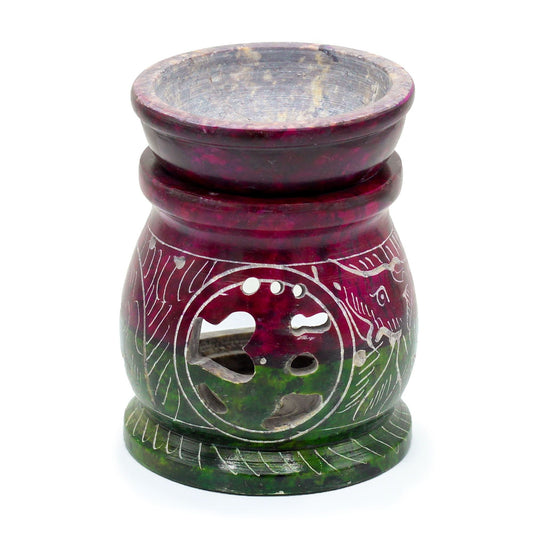 Small Coloured Soapstone Oil Burner 8cm - Om & Elephant Soapstone Oil Burners - Bath Indulgence