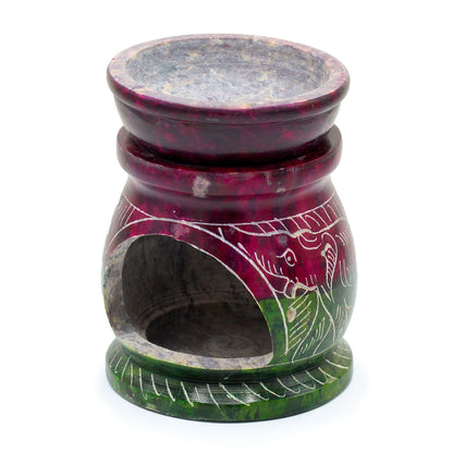 Small Coloured Soapstone Oil Burner 8cm - Om & Elephant Soapstone Oil Burners - Bath Indulgence