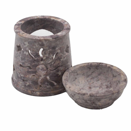 Small Soapstone Oil Burner 8cm - Sun & Stars Soapstone Oil Burners - Bath Indulgence