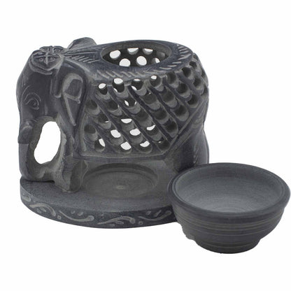 Soapstone Oil Burner 10.5cm - Standing Elephant Soapstone Oil Burners - Bath Indulgence