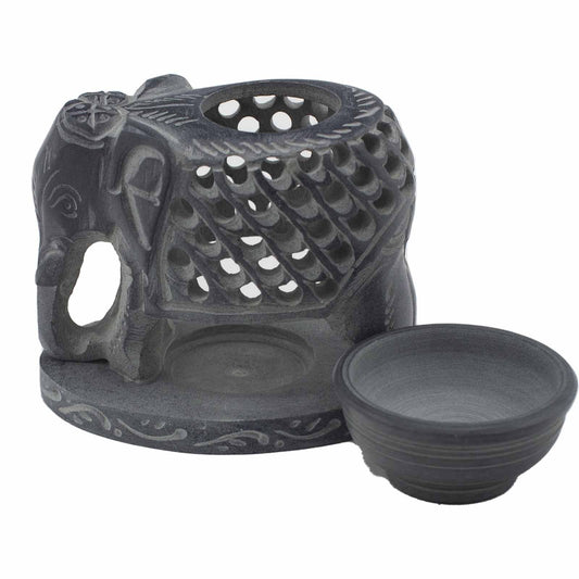 Soapstone Oil Burner 10.5cm - Standing Elephant Soapstone Oil Burners - Bath Indulgence